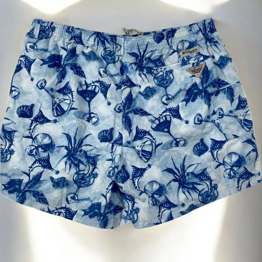 Columbia Backcast UPF 50 Mens Swim Trunks Blue Martini Marlin Print XL